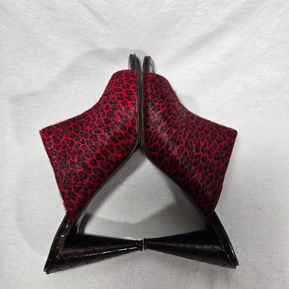 RARE Vintage Y2K Mobwife LEATHER Red & Black Animal Print Heel Sandals Size 8.5M - Picture 11 of 17
